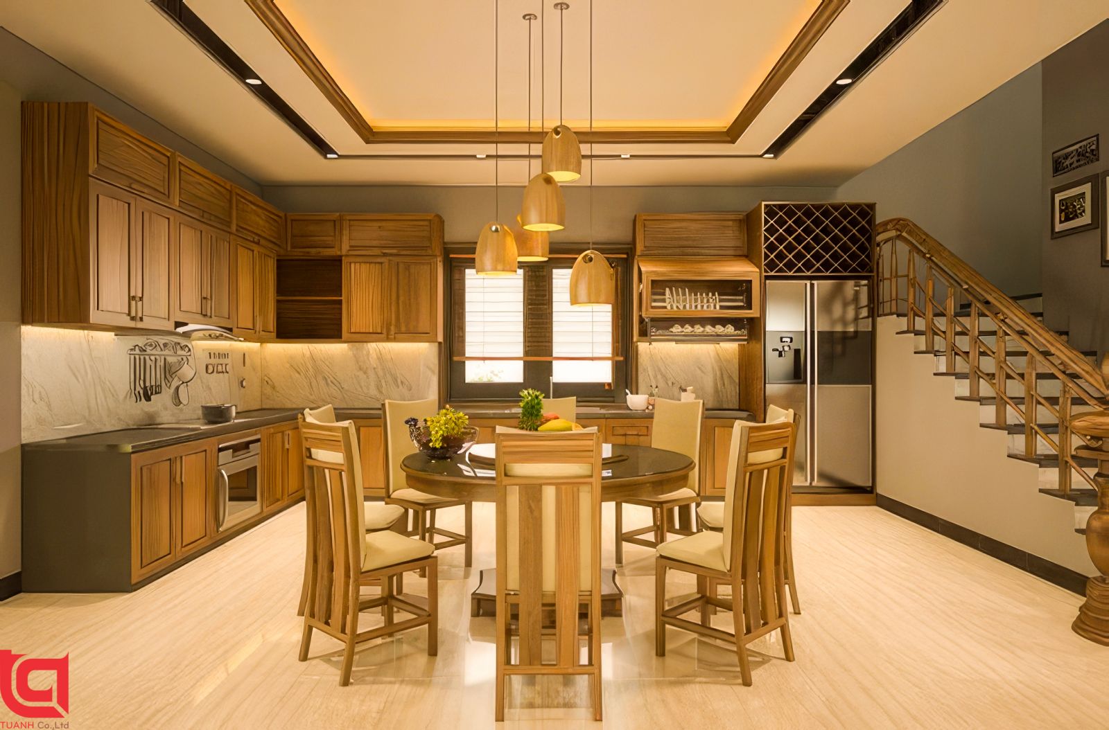 Thiết kế nội thất phòng bếp sang trọng cho biệt thự tại Hà Nội NETNT04